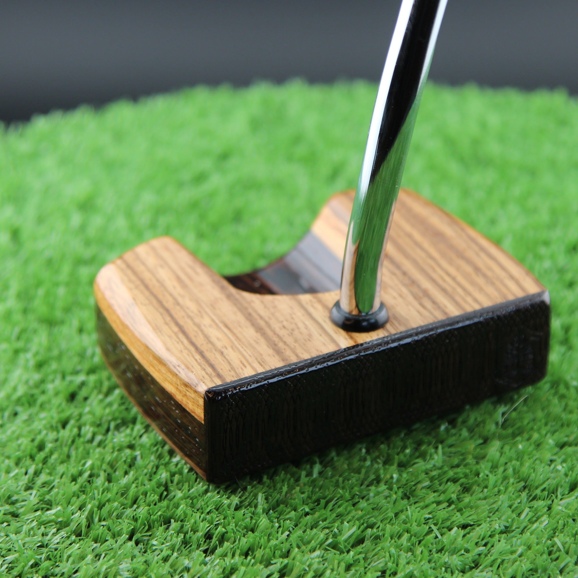 Espresso style Leopardwood and Wenge zero torque center shaft Woodrich Regal Putter