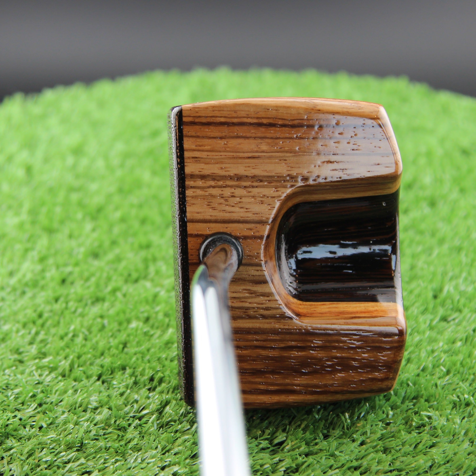 Espresso style Leopardwood and Wenge zero torque center shaft Woodrich Regal Putter