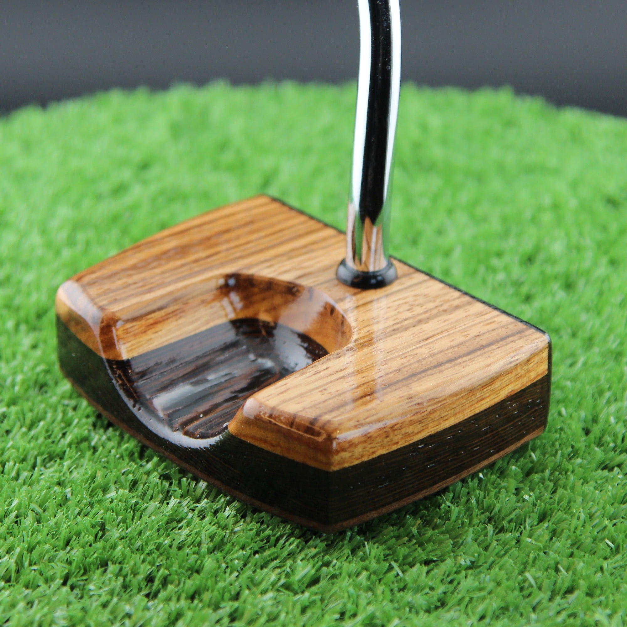 Espresso style Leopardwood and Wenge zero torque center shaft Woodrich Regal Putter