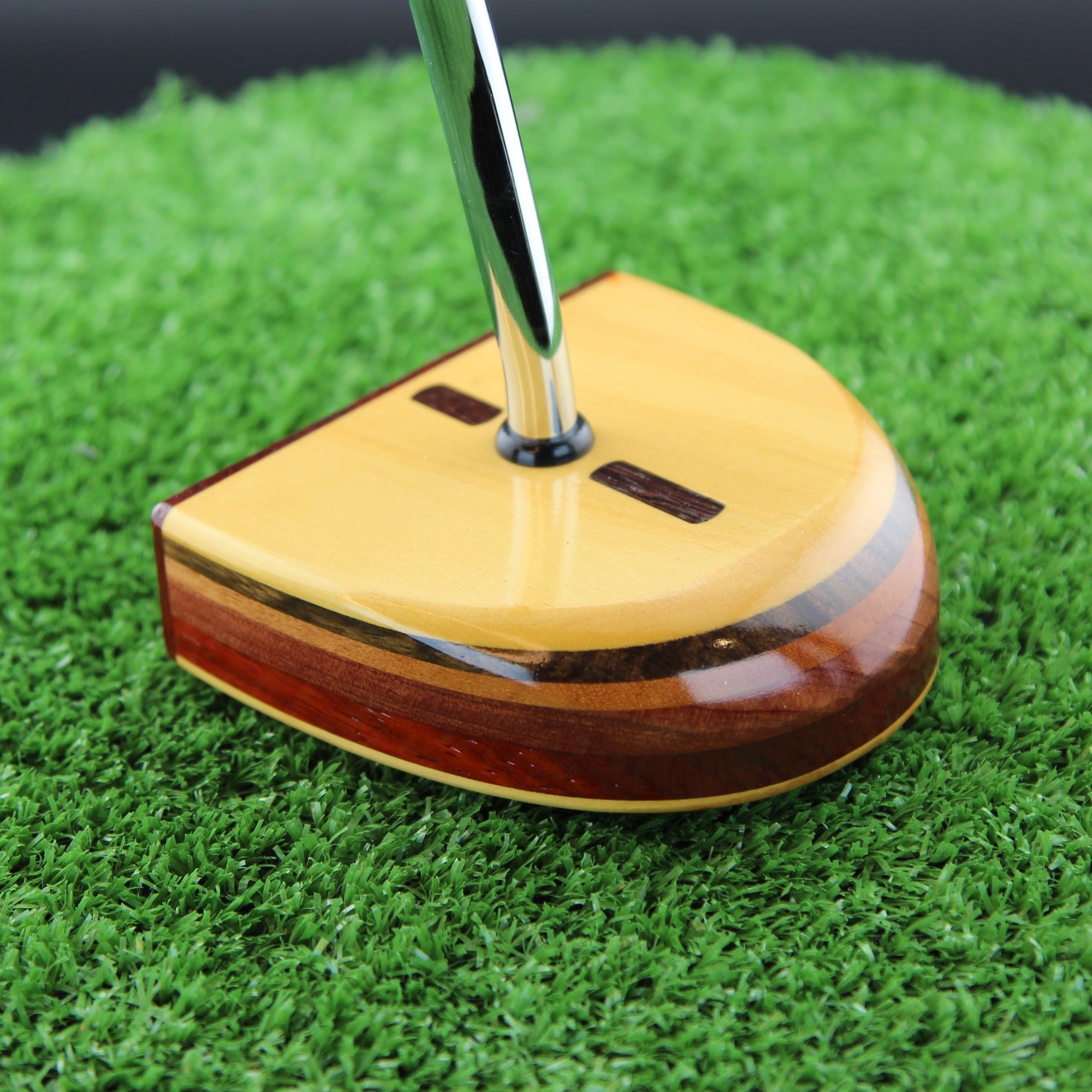 TimberTouch FATTY mallet wood putter with Yellowheart, Canarywood and Padauk center shaft zero torque