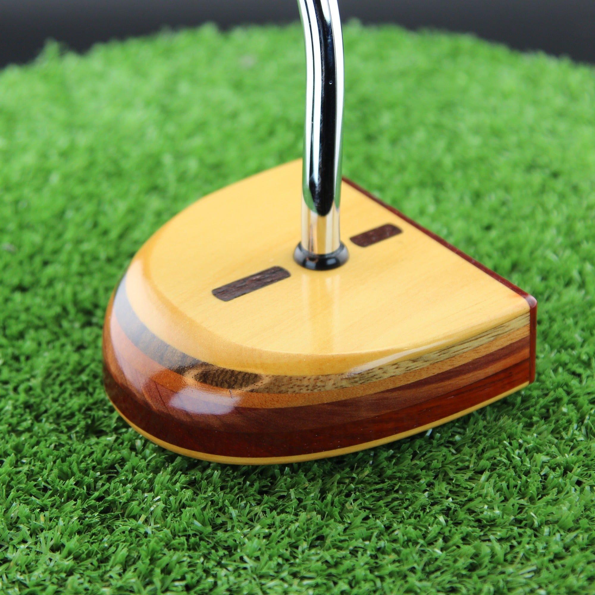 TimberTouch FATTY mallet wood putter with Yellowheart, Canarywood and Padauk center shaft zero torque