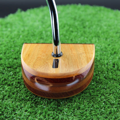TimberTouch FATTY mallet wood putter with Canarywood, Mahogany and Padauk center shaft zero torque – toe view