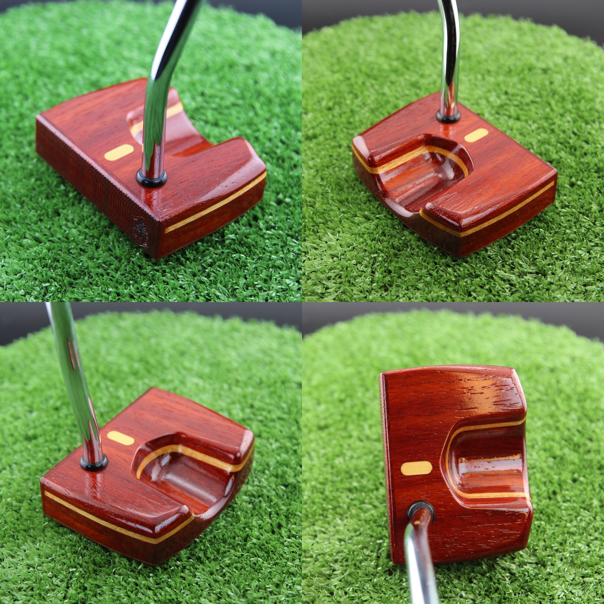 TimberTouch Woodrich putter in Padauk, Walnut and Canarywood - photo collage