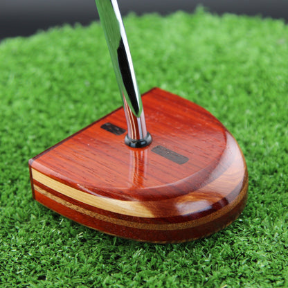 TimberTouch mallet wood putter with Padauk, Zebrawood and Cedar center shaft zero torque – sole and toe angle view