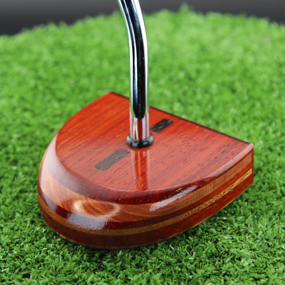 TimberTouch mallet wood putter with Padauk, Zebrawood and Cedar center shaft zero torque – toe and heel angle view
