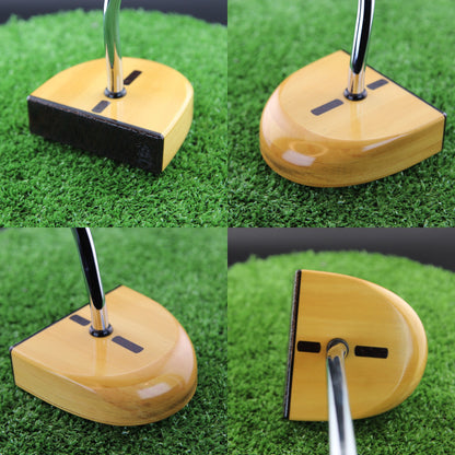 TimberTouch FATTY mallet wood putter with Yellowheart center shaft zero torque – product collage