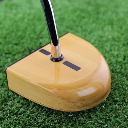 TimberTouch FATTY mallet wood putter with Yellowheart center shaft zero torque – sole and toe angle view