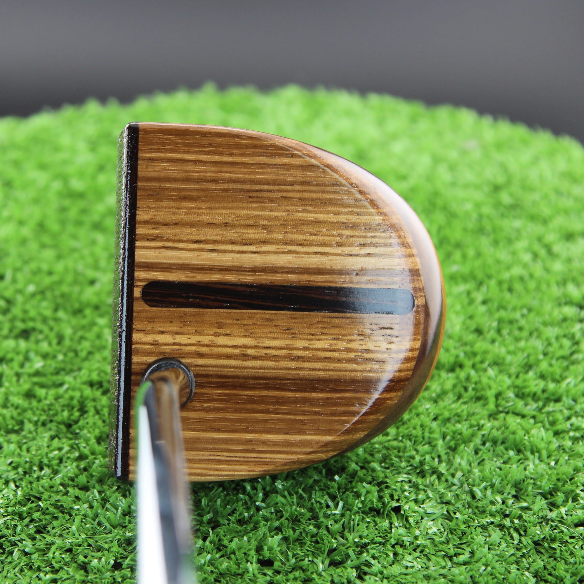 Zebrawood striking exotic wood putter with inlay and walnut and layered body