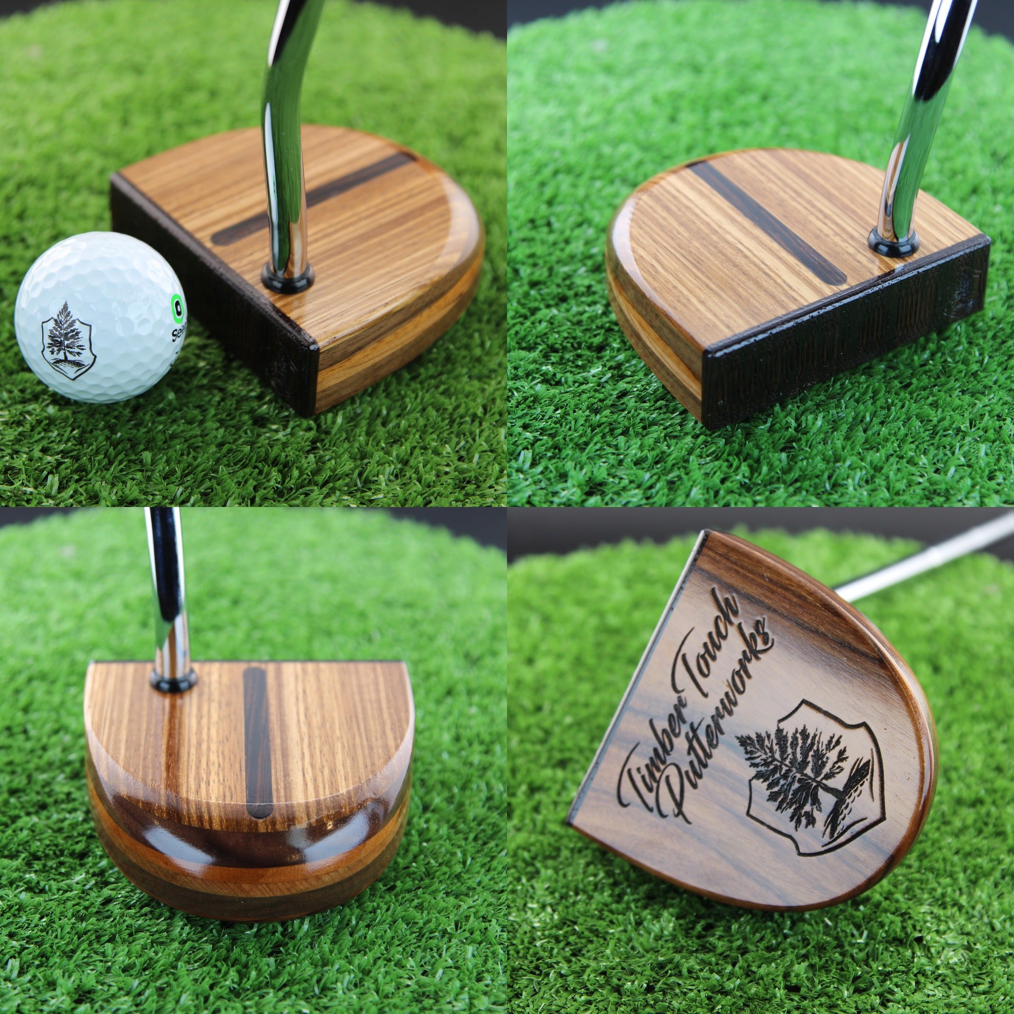 Zebrawood striking exotic wood putter with inlay and walnut and layered body