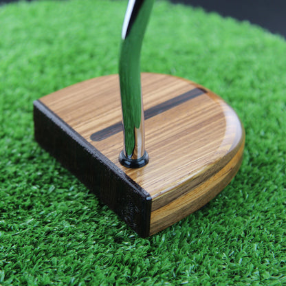 Zebrawood striking exotic wood putter with inlay and walnut and layered body