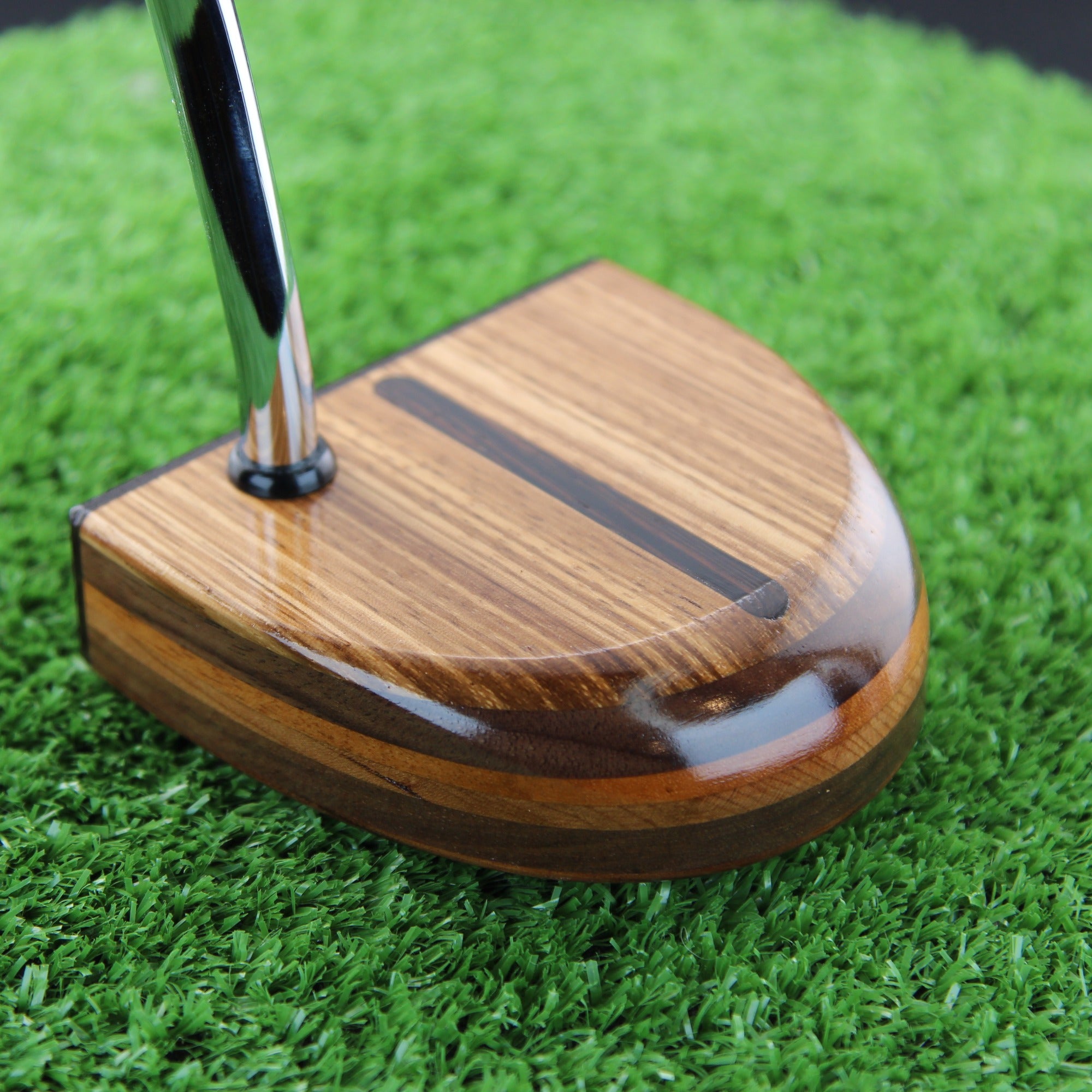 Zebrawood striking exotic wood putter with inlay and walnut and layered body