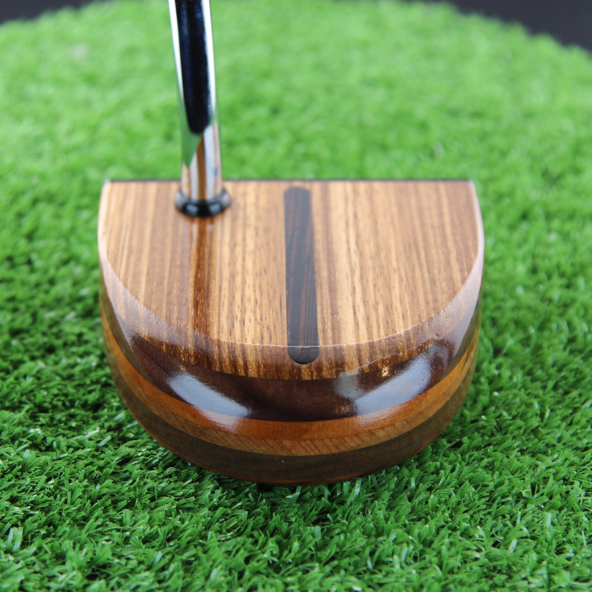 Zebrawood striking exotic wood putter with inlay and walnut and layered body