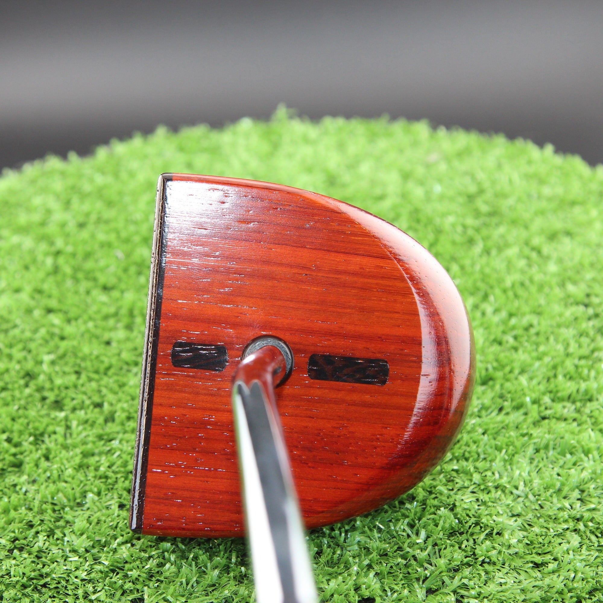 TimberTouch RedHat mallet wood putter with Purpleheart and Padauk center shaft zero torque – back view