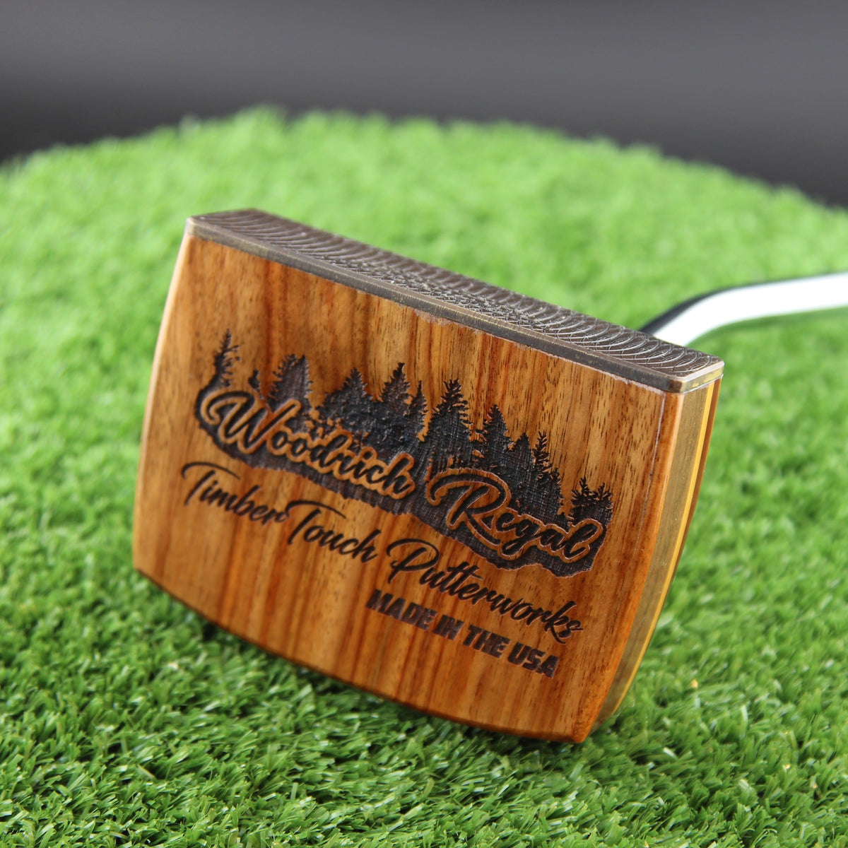 Saddlebrook Putter Canarywood and Walnut with Brass Face Woodrich Regal Putter