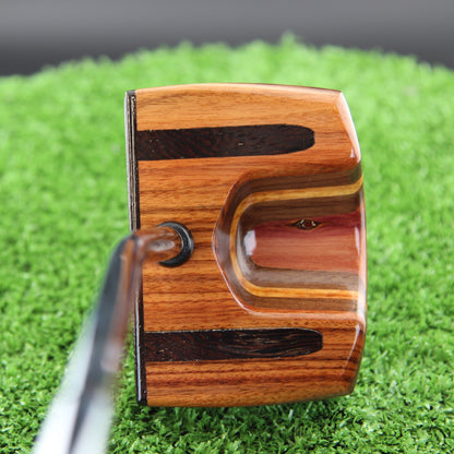 TimberTouch Tuxedo blade wood putter with Tigerwood, Rosewood and Walnut center shaft zero torque – sole with brand engraving